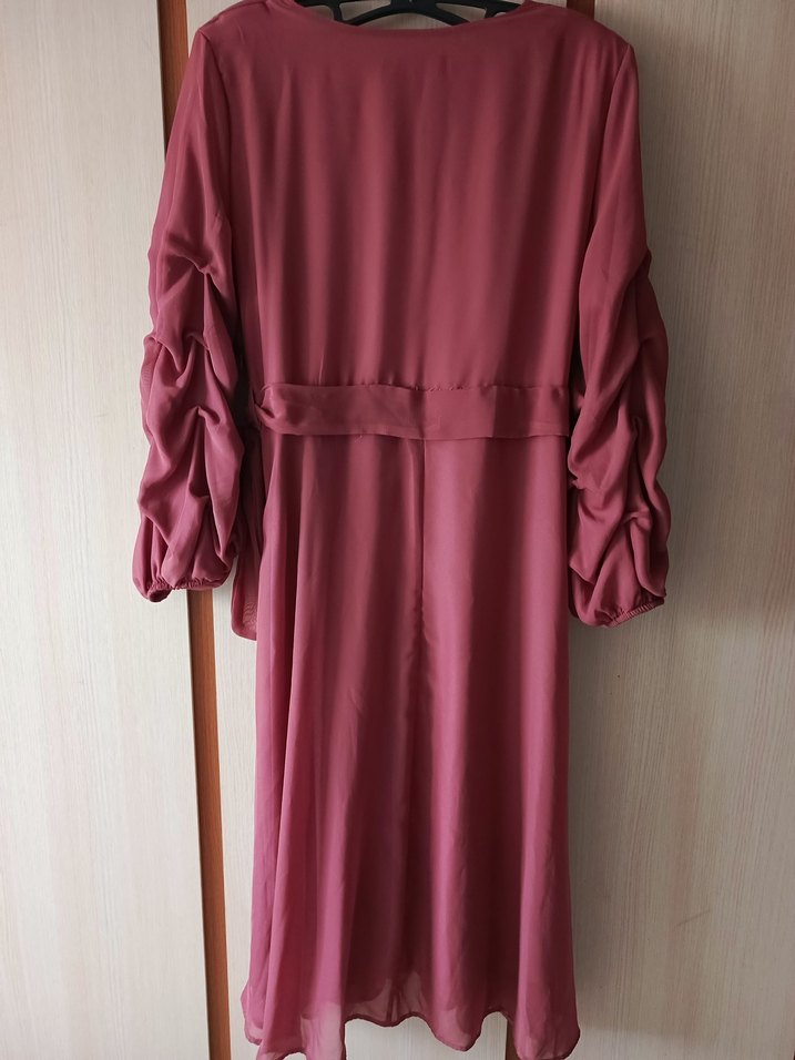 Pembe Midi Şifon Kadın Elbise - Görsel 2