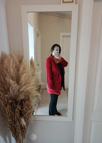 Kadife Süet Midi Bordo Kadın Ceket - Görsel 2