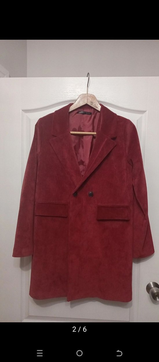Kadife Süet Midi Bordo Kadın Ceket - Görsel 4