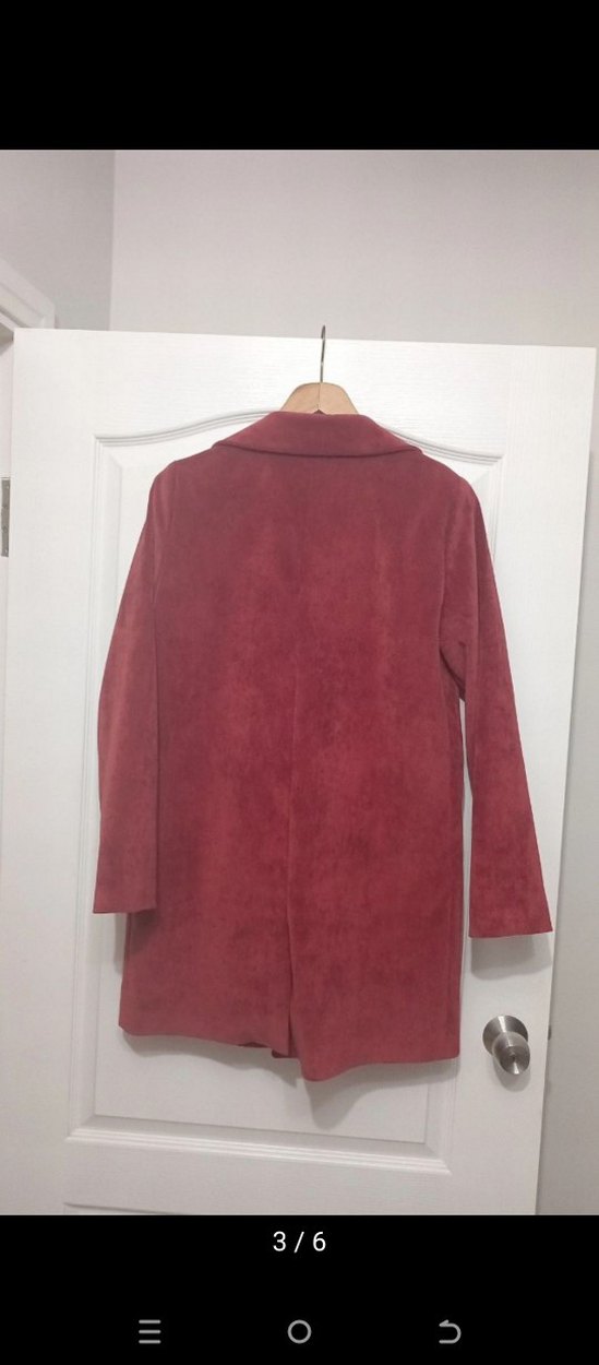 Kadife Süet Midi Bordo Kadın Ceket - Görsel 5