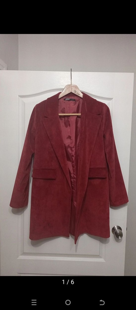 Kadife Süet Midi Bordo Kadın Ceket - Görsel 3