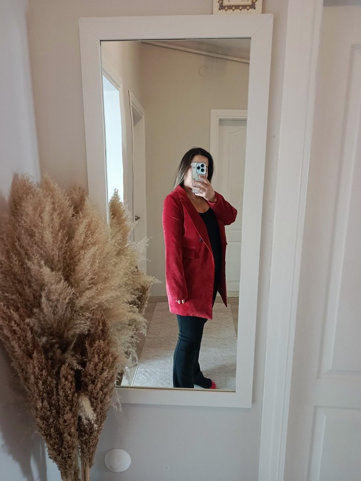Kadife Süet Midi Bordo Kadın Ceket - Görsel 2