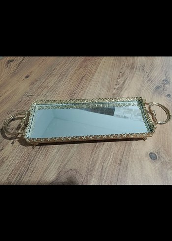 Altın Renk Parlak Dikdörtgen Ayna Tepsi - Görsel 2