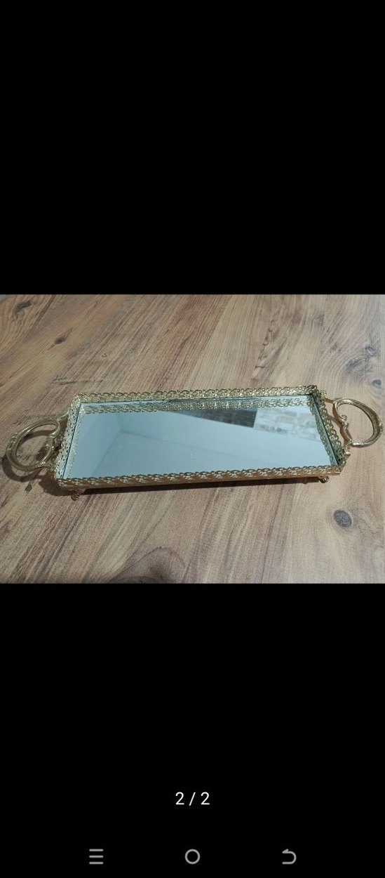 Altın Renk Parlak Dikdörtgen Ayna Tepsi - Görsel 2