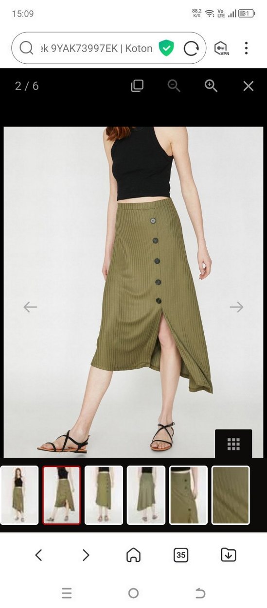 Koton Kadın Haki Uzun Midi Etek - Görsel 2