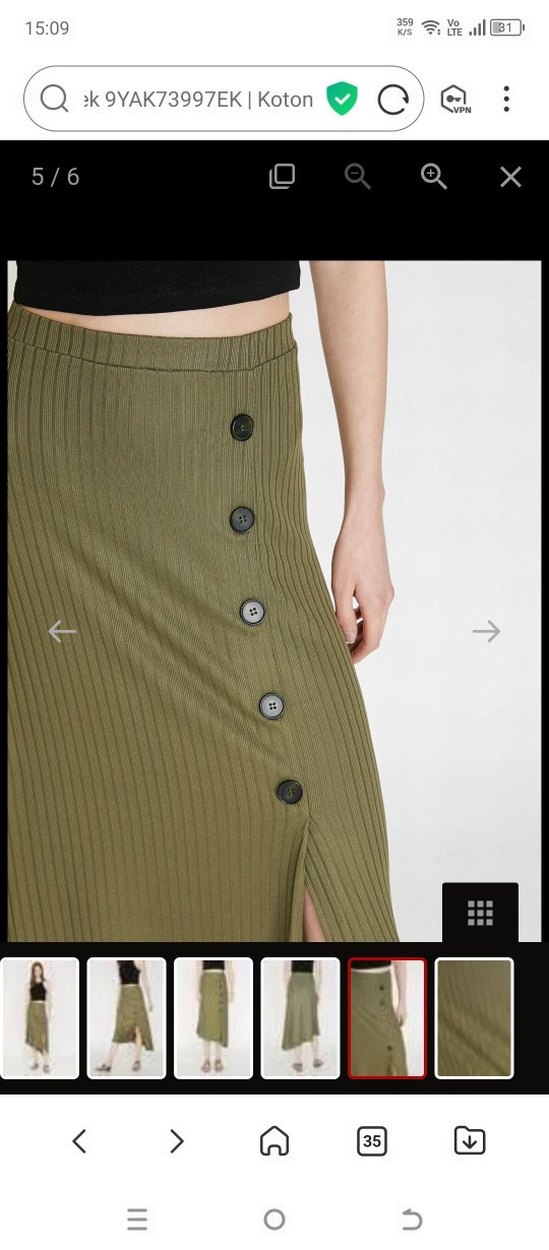 Koton Kadın Haki Uzun Midi Etek - Görsel 5