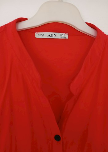 Kırmızı Kadın Düğme Detaylı Gömlek - Görsel 5