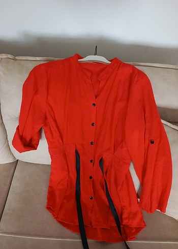 Kırmızı Kadın Düğme Detaylı Gömlek - Görsel 2