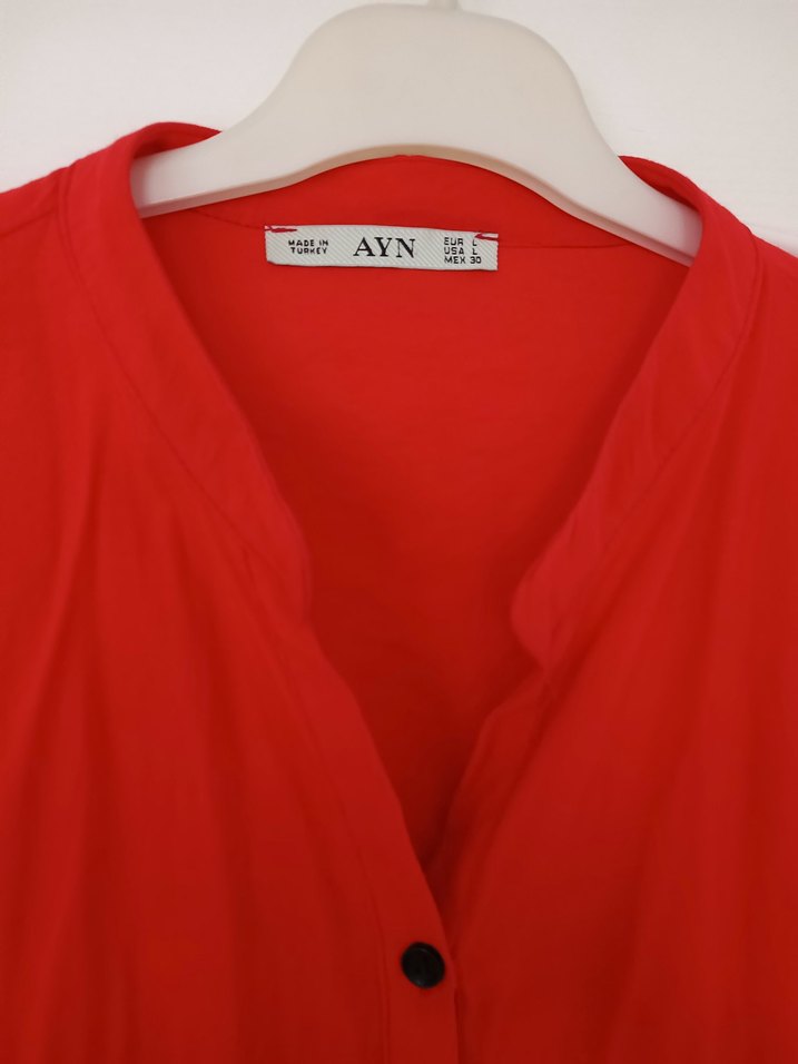 Kırmızı Kadın Düğme Detaylı Gömlek - Görsel 5