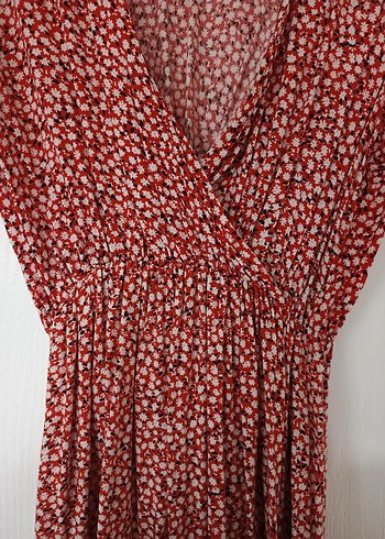 Kırmızı V Yakalı Bohem Uzun Elbise - Görsel 5