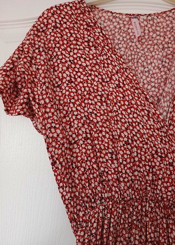 Kırmızı V Yakalı Bohem Uzun Elbise - Görsel 3