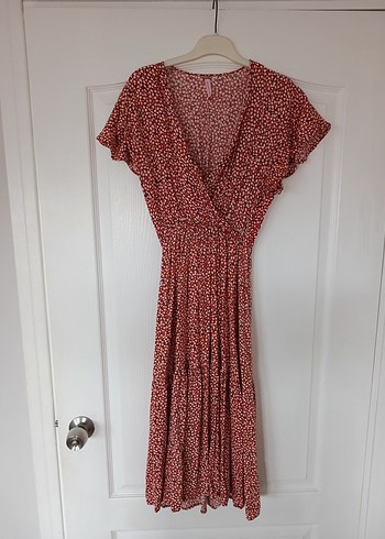 Kırmızı V Yakalı Bohem Uzun Elbise - Görsel 2