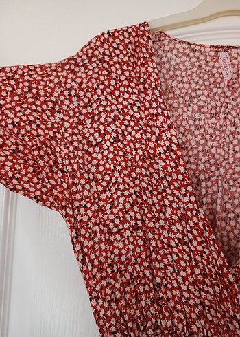 Kırmızı V Yakalı Bohem Uzun Elbise - Görsel 4