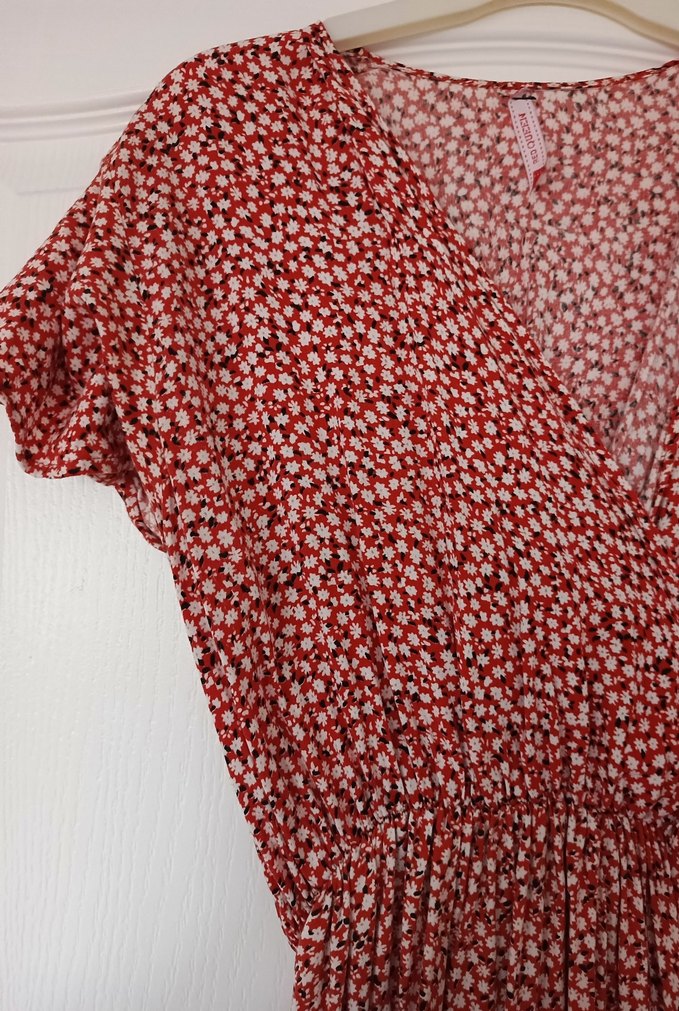 Kırmızı V Yakalı Bohem Uzun Elbise - Görsel 3