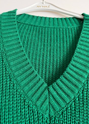 Kadın Yeşil V Yaka Triko Süveter - Görsel 3