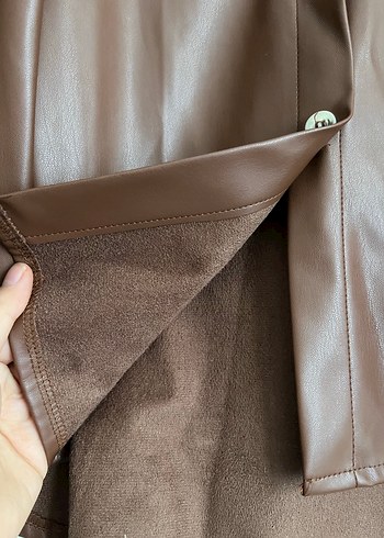 Düğmeli Kahverengi Deri Kadın Ceket - Görsel 3