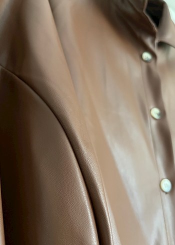 Düğmeli Kahverengi Deri Kadın Ceket - Görsel 4