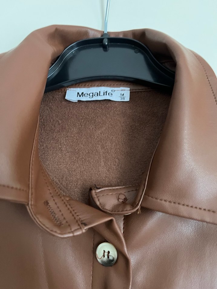 Düğmeli Kahverengi Deri Kadın Ceket - Görsel 5