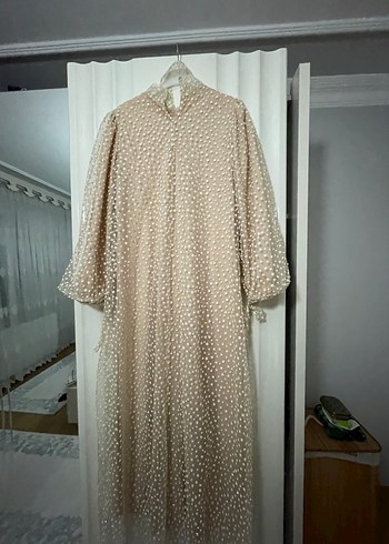 Bej Nakışlı Uzun Bohem Dantel Elbise - Görsel 3