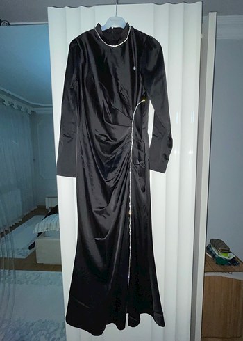 Uzun Kollu Siyah Gotik Uzun Abiye Elbise - Görsel 2