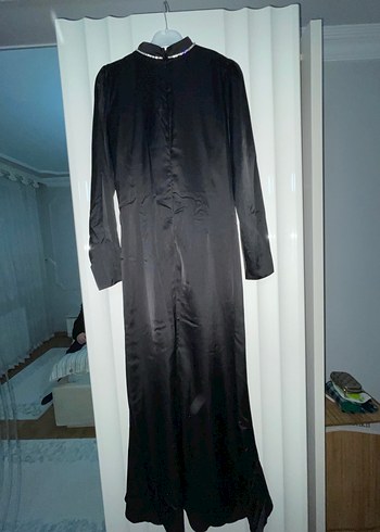 Uzun Kollu Siyah Gotik Uzun Abiye Elbise - Görsel 5