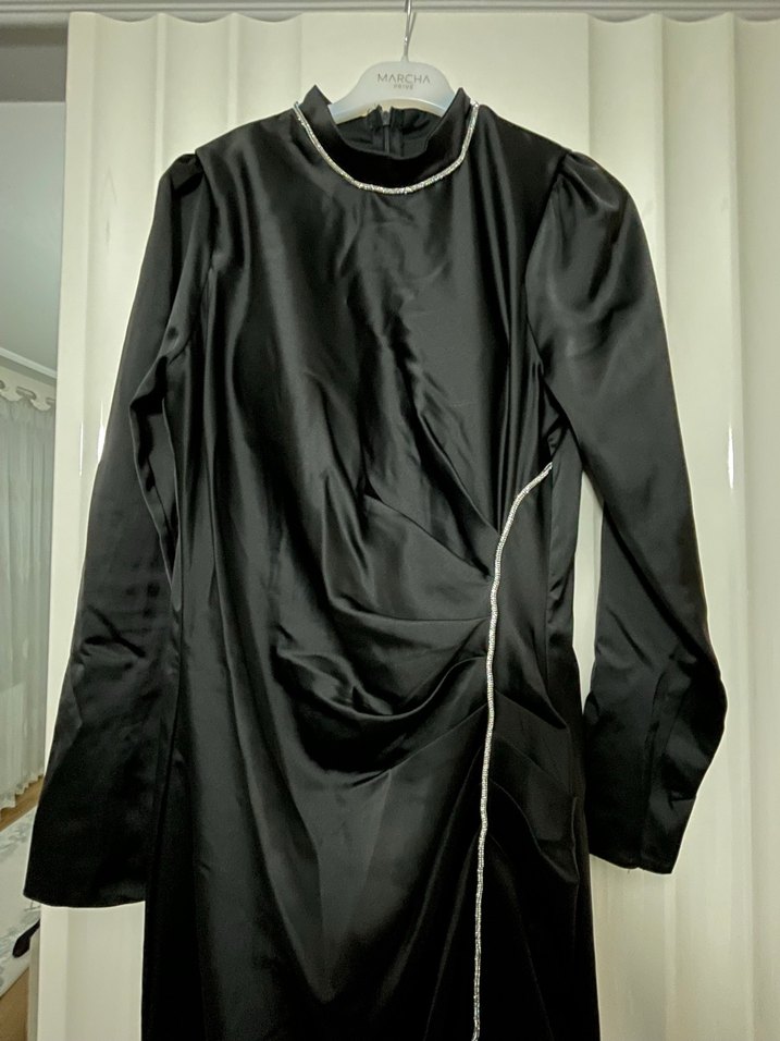 Uzun Kollu Siyah Gotik Uzun Abiye Elbise - Görsel 3