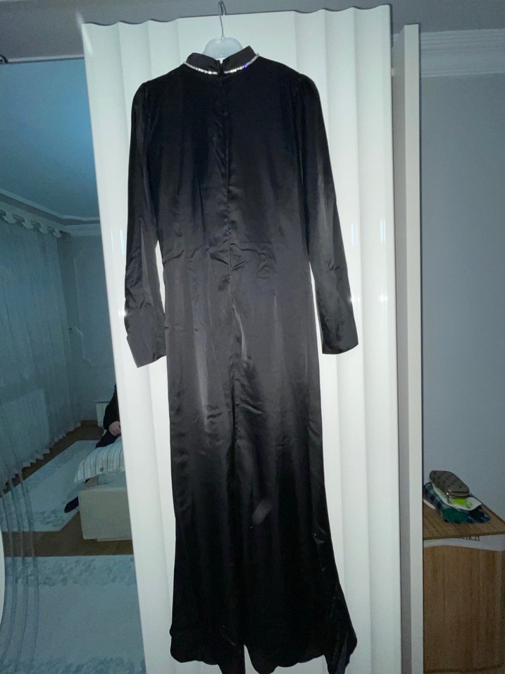 Uzun Kollu Siyah Gotik Uzun Abiye Elbise - Görsel 5