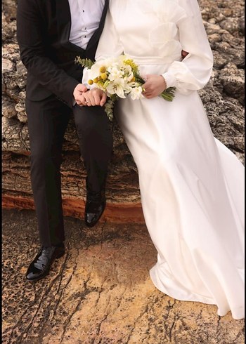 Uzun Askılı Beyaz A Kesim Gelinlik - Görsel 2