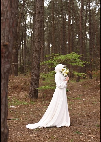 Uzun Askılı Beyaz A Kesim Gelinlik - Görsel 4