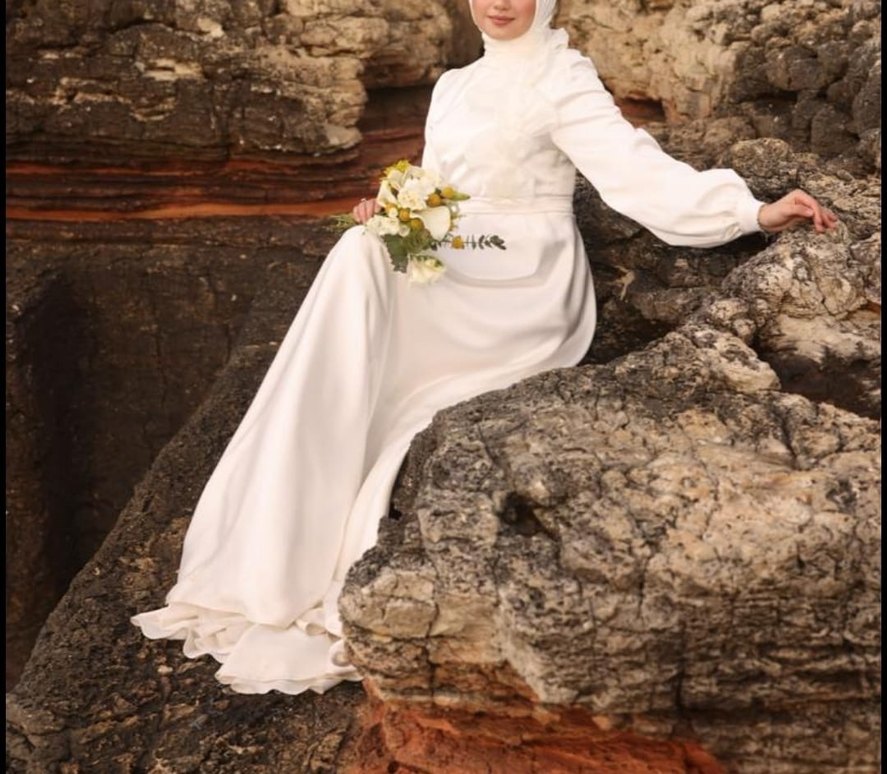 Uzun Askılı Beyaz A Kesim Gelinlik - Görsel 3