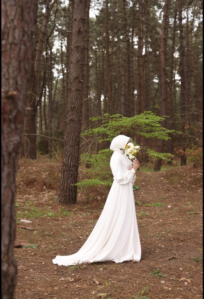 Uzun Askılı Beyaz A Kesim Gelinlik - Görsel 4