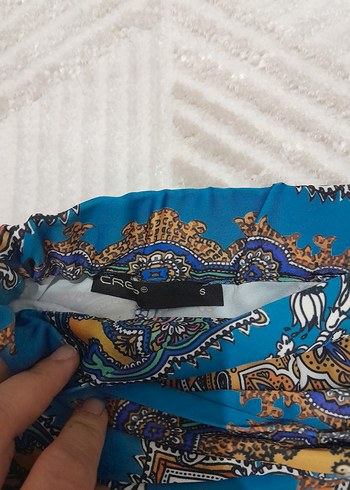 s Beden mavi Renk Bohem Uzun Drapeli Batik Desenli Etek