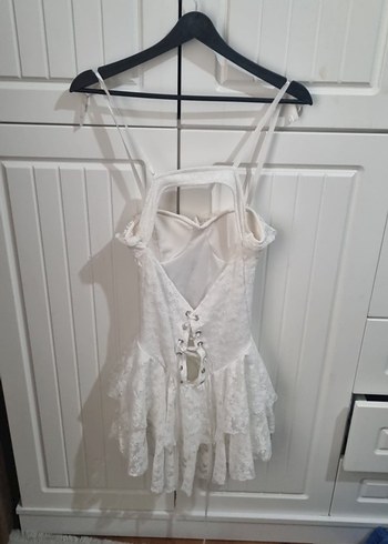 Beyaz Mini Dantel elbise - Görsel 2