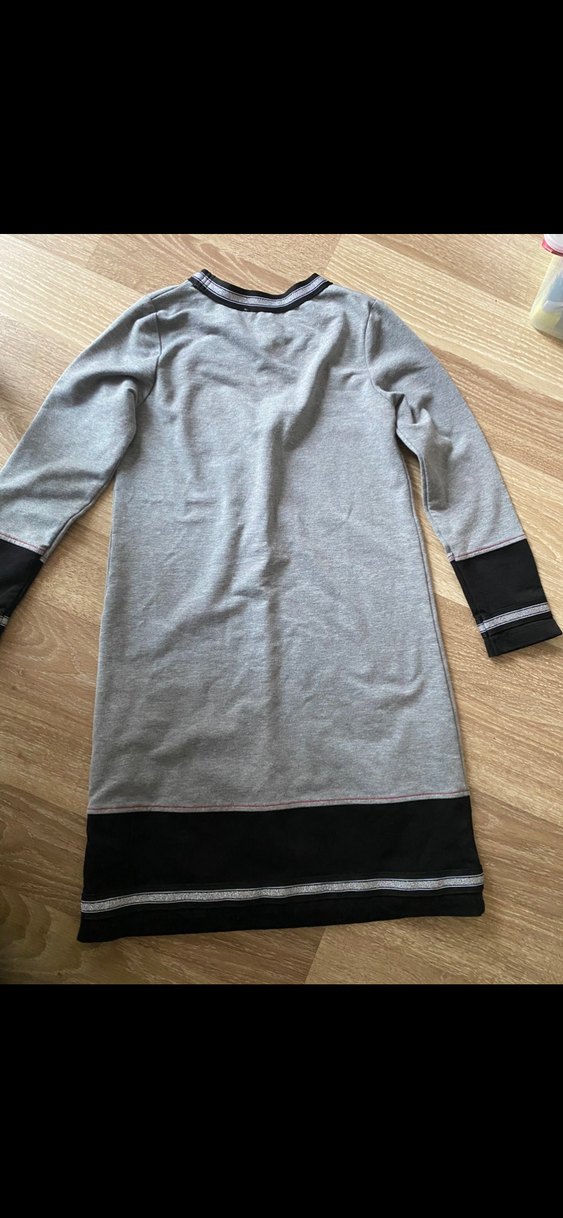 Gri Uzun Kollu Kız Çocuk Elbise - Görsel 5