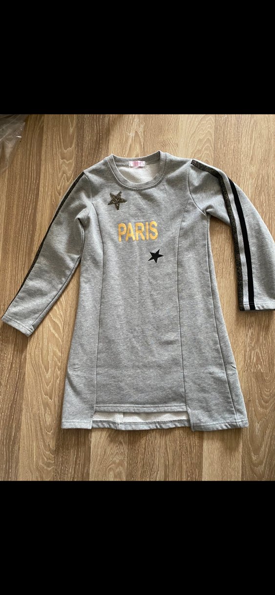 2li Gri Baskılı Uzun Kollu Kız Elbisesi - Görsel 2