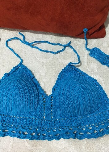 l Beden mavi Renk Mavi Dalga örgü bikini üstü