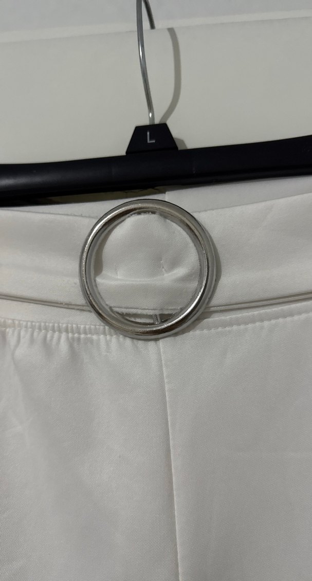 Beyaz Kadın Kumaş Pantolon Kemerli - Görsel 3