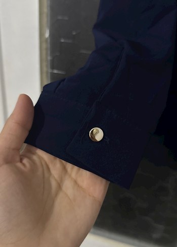 Düğmeli Lacivert Gotik Kadın Bluz - Görsel 2