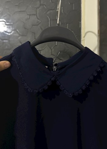 Düğmeli Lacivert Gotik Kadın Bluz - Görsel 4