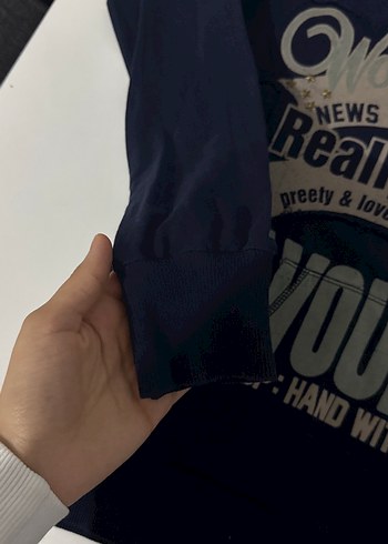 Pamuklu Baskılı Mavi  Swet - Görsel 2