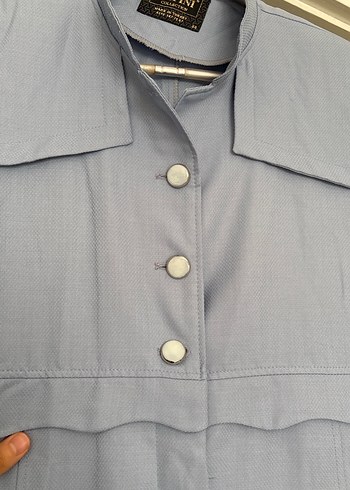 Düğmeli Uzun Keten Kadın Pardiso - Görsel 3