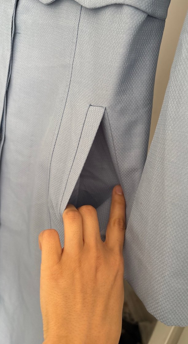 Düğmeli Uzun Keten Kadın Pardiso - Görsel 2