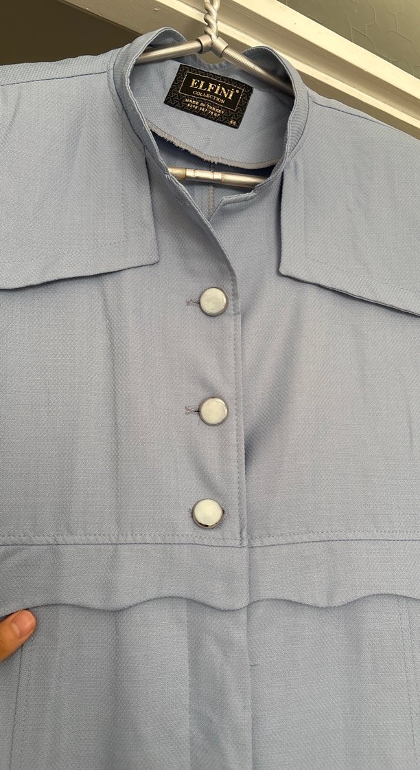 Düğmeli Uzun Keten Kadın Pardiso - Görsel 3