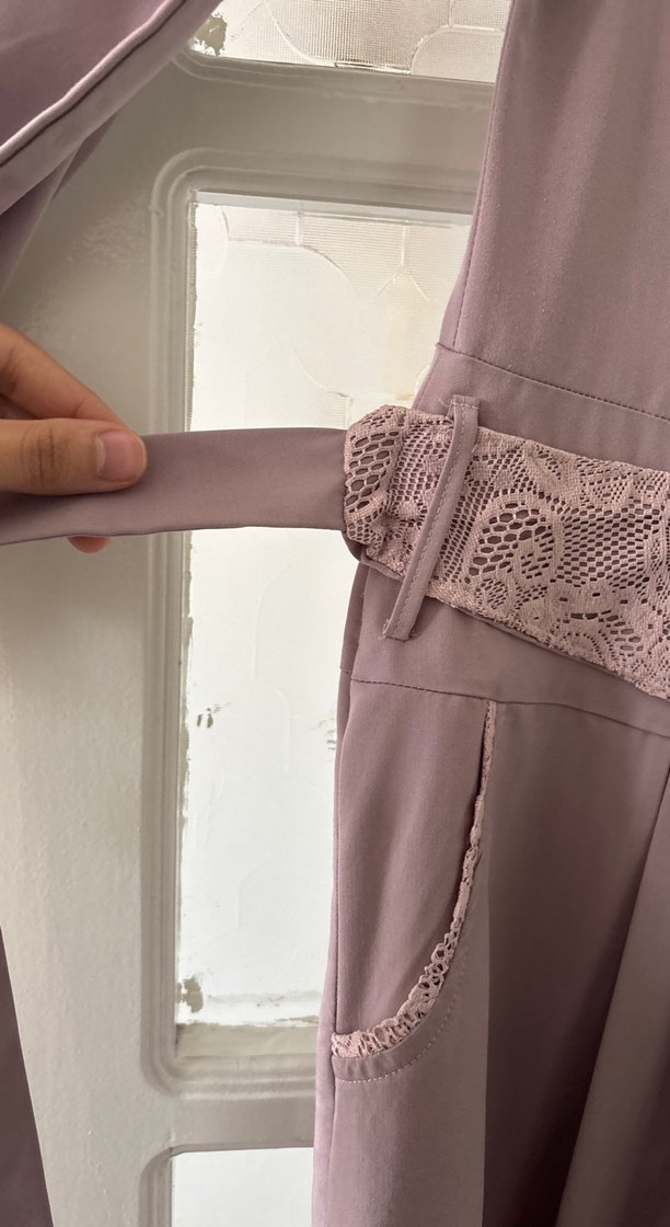 Gül kurusu Kadın Uzun Elbise, Fırfırlı, Uzun Kollu - Görsel 3