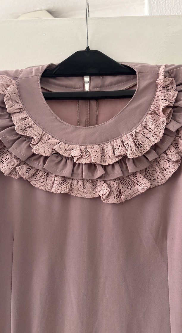 Gül kurusu Kadın Uzun Elbise, Fırfırlı, Uzun Kollu - Görsel 5