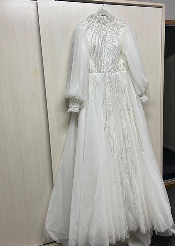 Uzun Kollu Beyaz Prenses Gelinlik - Görsel 2