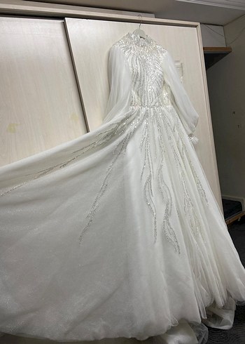 Uzun Kollu Beyaz Prenses Gelinlik - Görsel 11