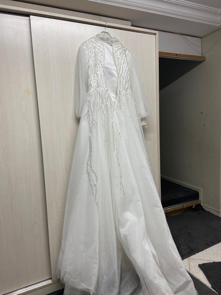 Uzun Kollu Beyaz Prenses Gelinlik - Görsel 5