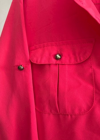 Koyu pembe Düğmeli Uzun Kadın Tunik - Görsel 4