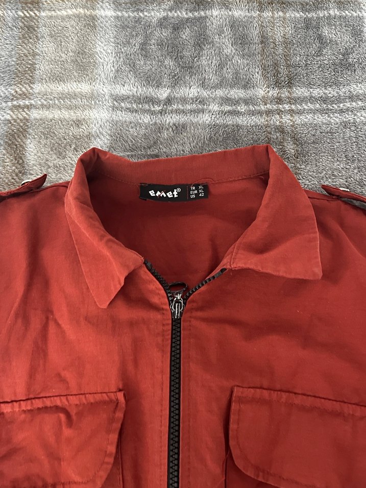 Kiremit rengi Kısa Düğmeli Kadın Ceket - Görsel 2